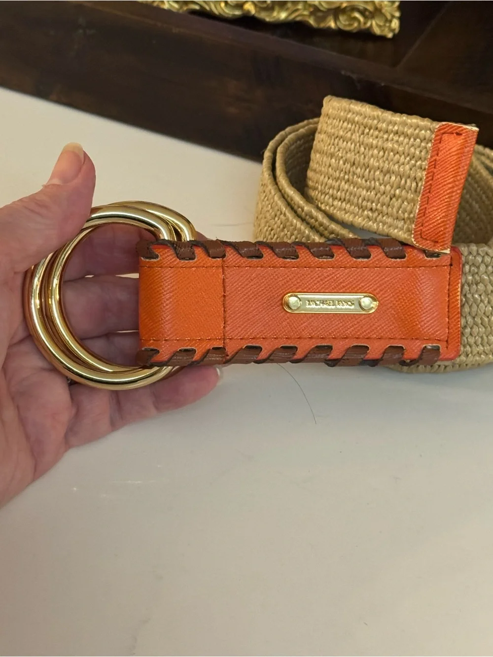 🧡🧡 MICHAEL KORS RAFFIA AND ORANGE LEATHER BELT!🧡🧡